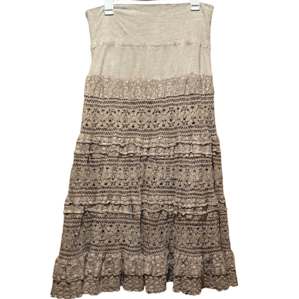 Again Traders Tiered Tan Lined Maxi Skirt Womens Large 100% Cotton